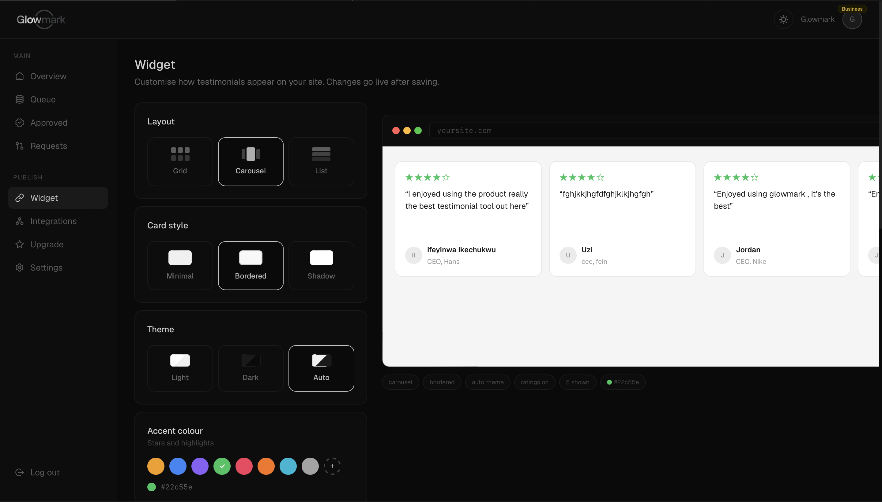 Widget customiser